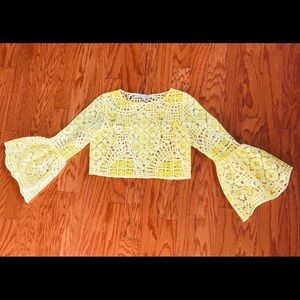 Yellow and White Lace Top